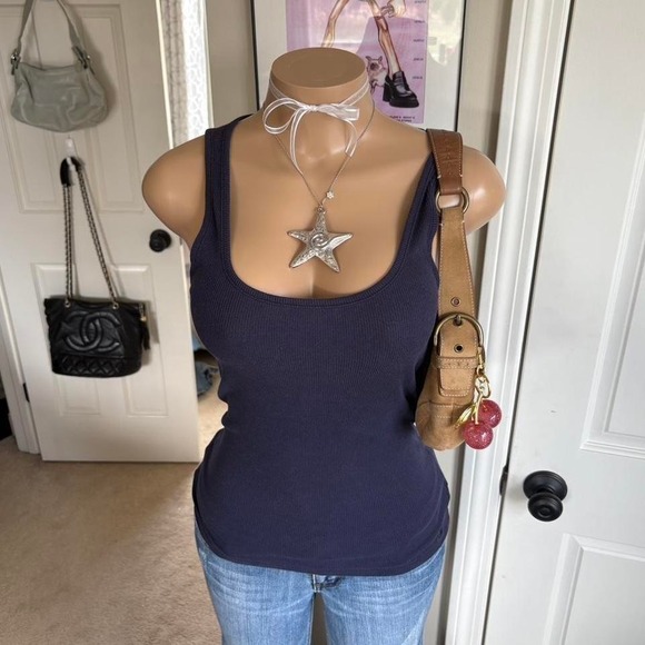 aerie Tops - Y2K 2000s aerie Navy Ribbed cotton Tank Top